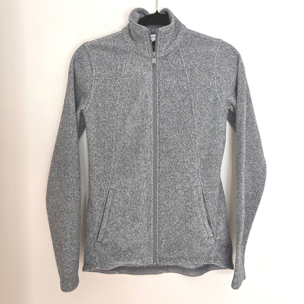Athleta Stroll Fleece Full Zip Jacket Gray Marled Knit Mock Neck XXS 1166